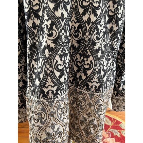 Chicos Soft Black & White Print Jacket Blazer Gold Accents, Faux Leather Trim - Picture 5 of 9